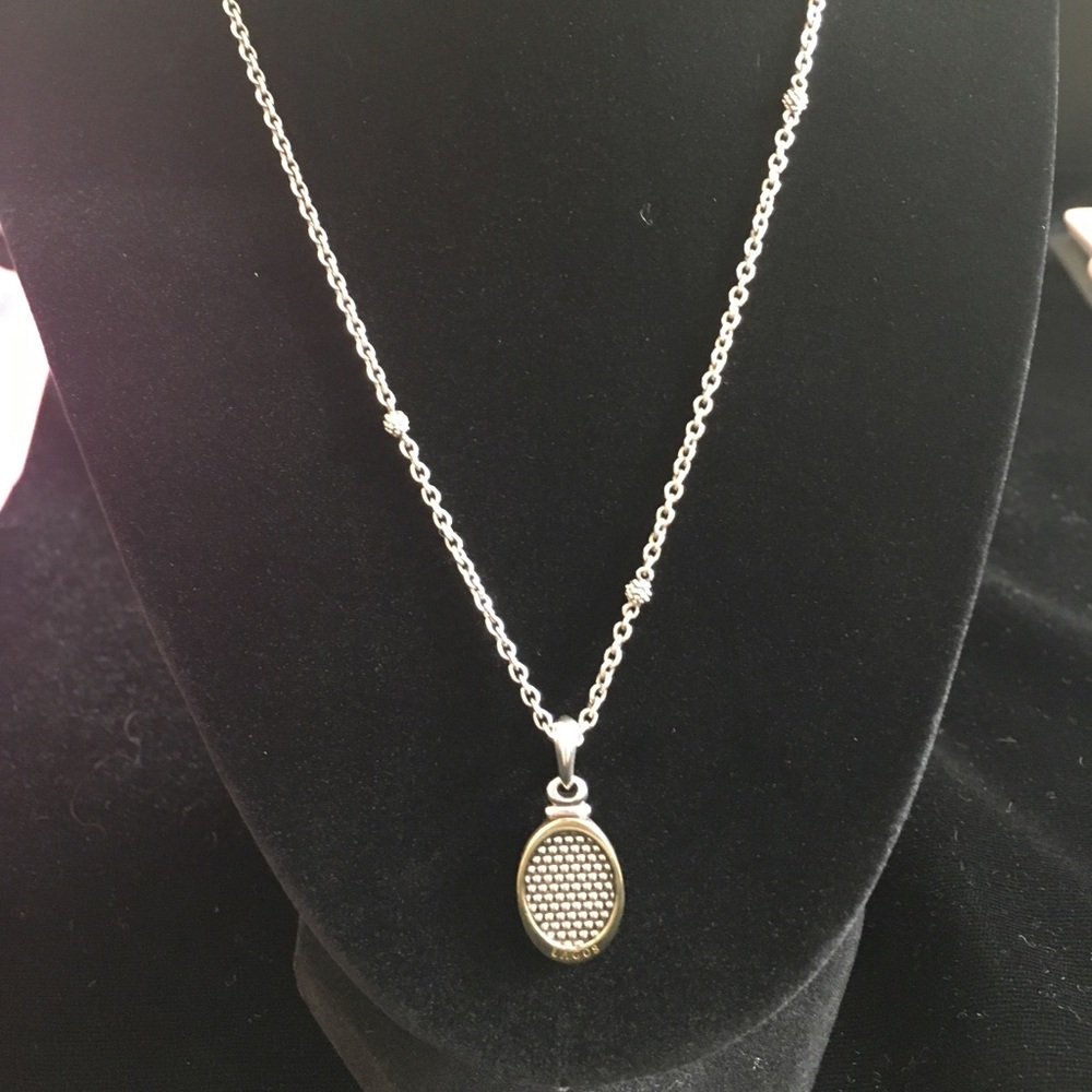 Lagos Two-Tone Pendant and Caviar Stationed Chain.